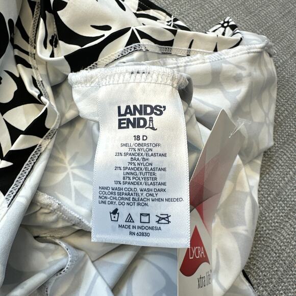 Lands End Tankini Top Womens 18D Black White Floral Square Neck Swimsuit New - Picture 2 of 10